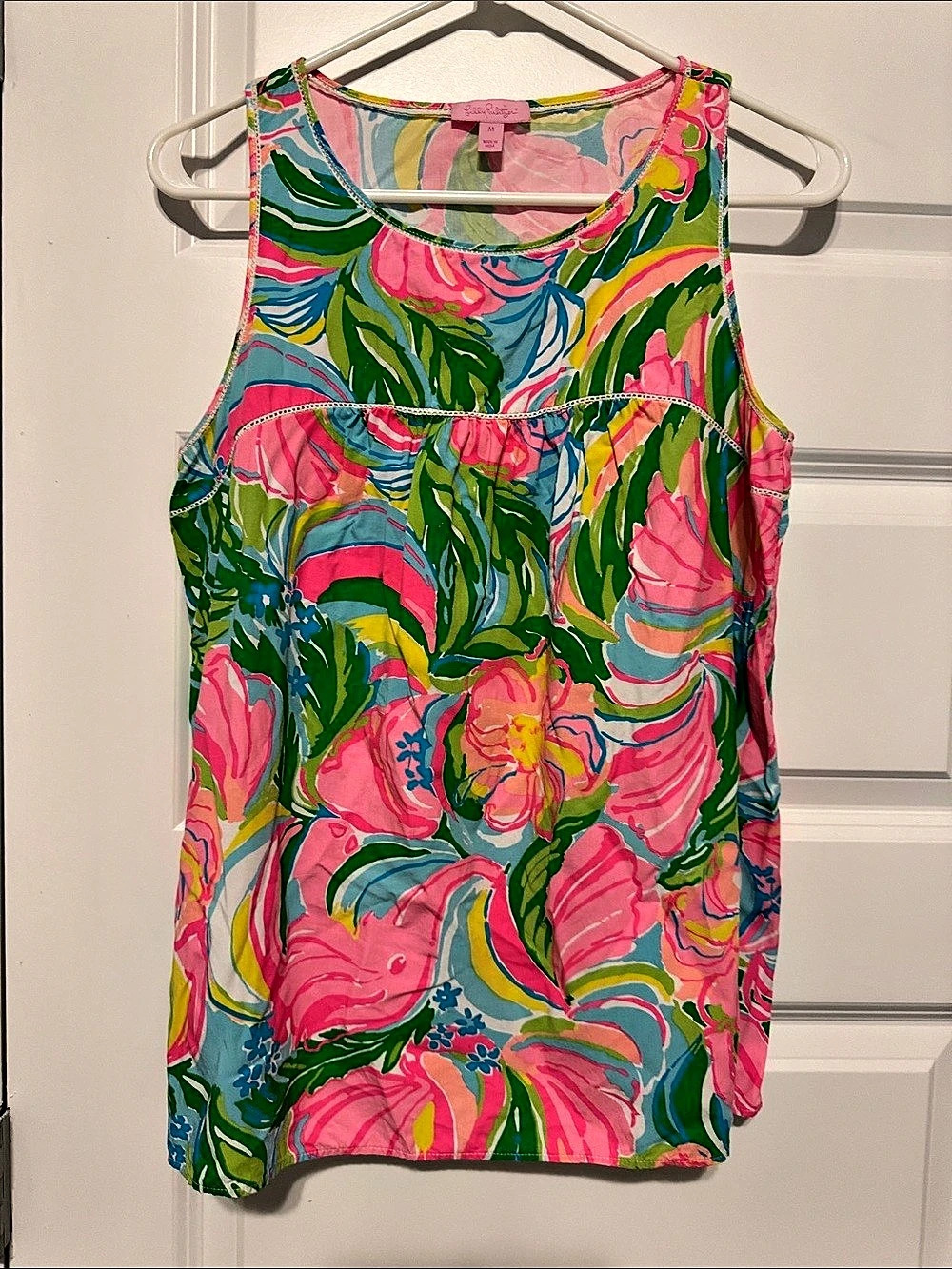 Lilly Pulitzer So A Peeling Flutter Tank Top in Pink & Green Size Medium